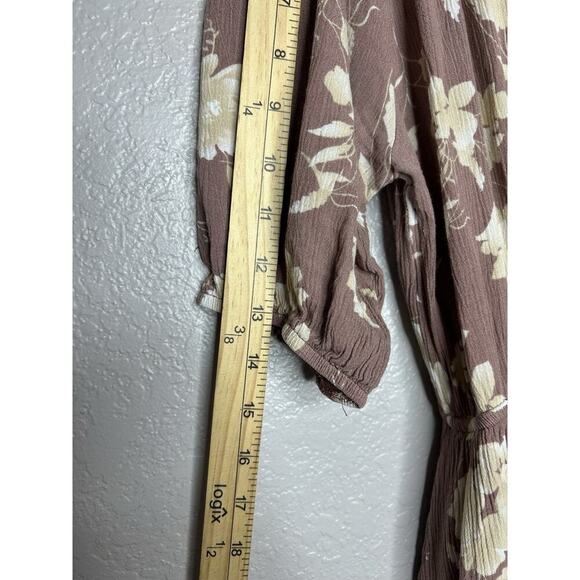 Calista Mauve Cream Floral Midi Dress Pockets Ruffle Detail FeminineSize Medium - Picture 3 of 8